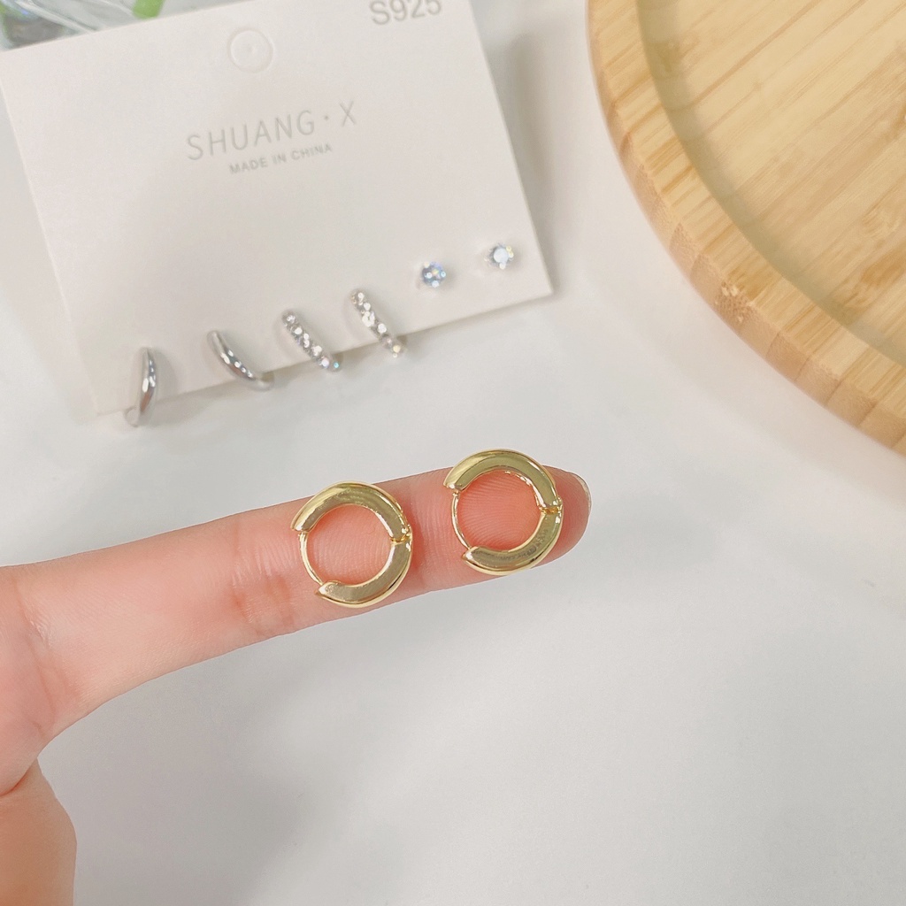 Set 3 Đôi Bông Tai Mạ Vàng / Bạc Đơn Giản Thời Trang Cho Nữ