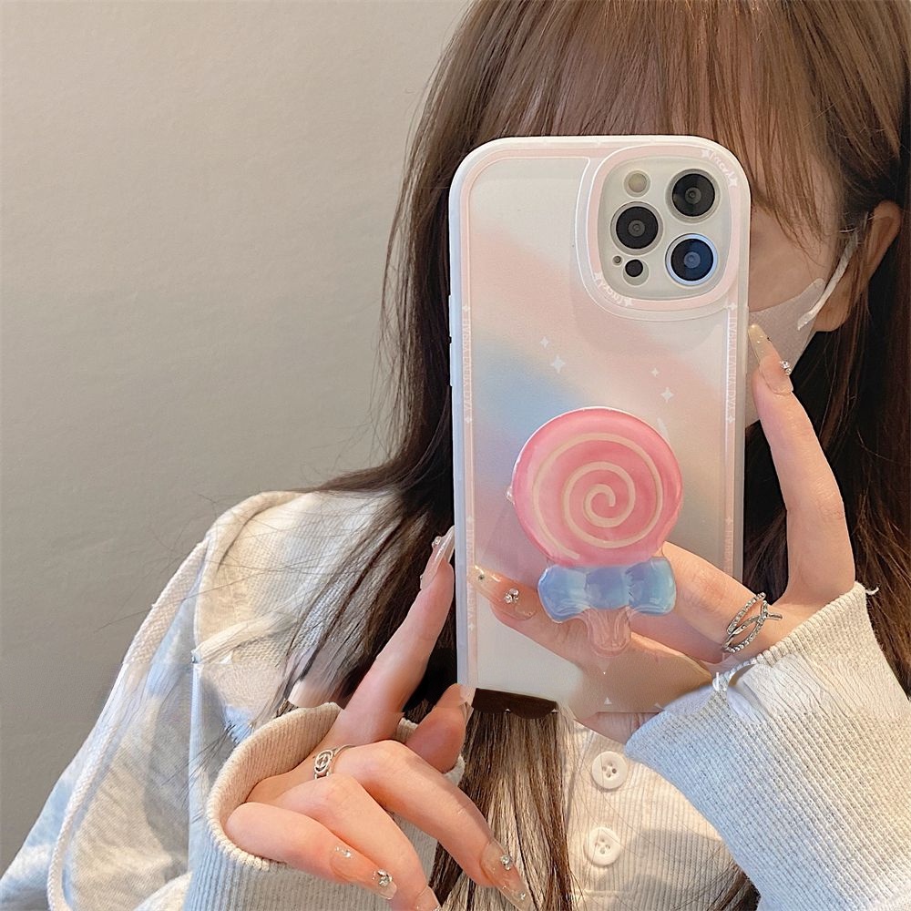 Ốp Điện Thoại Có Giá Đỡ Hình Kẹo Mút Màu Cầu Vồng Cho iPhone 12 13 11 Pro Max X Xs Max Xr