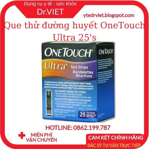 Que thử đường huyết OneTouch Ultra 25's đo đường trong máu chính xác, cho kết quả nhanh để theo dõi sức khỏe tốt- Drviet