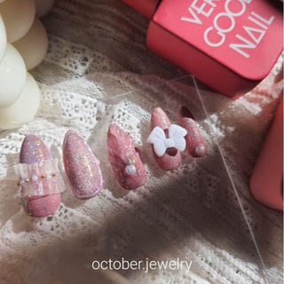 Nailbox mắt mèo hồng vỏ sò nơ nhún và vỏ sò xanh