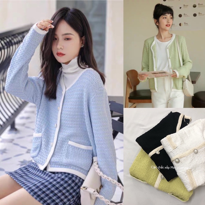 [Ảnh thật/video] Áo cardigan xốp viền sang chảnh phong cách Hàn Quốc