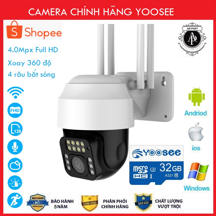 Camera Yoosee Ngoài Trời Ptz 4 rau 14led Xoay 360 Độ 4.0Mpx Full HD BH 5 NĂM Mẫu Mới 2020