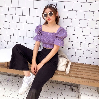 ÁO THUN CHỈ HOA TAY PHỒNG ZAREEN VOA53 TÍM