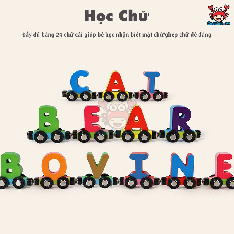 Đoàn tàu nam châm chữ và số cho bé, đồ chơi gỗ đoàn tàu chữ số nam châm giáo dục sớm thông minh giáo cụ Montessori Stem