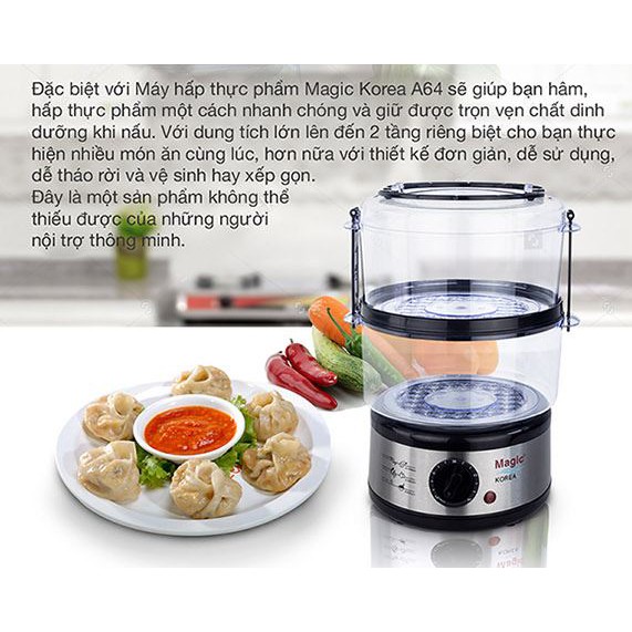 Nồi Hấp Đa Năng 5 Lít Magic Korea A64 Công Suất 500W hấp thịt, rau, củ quả, cá,trứng....Bảo Hành 12 tháng