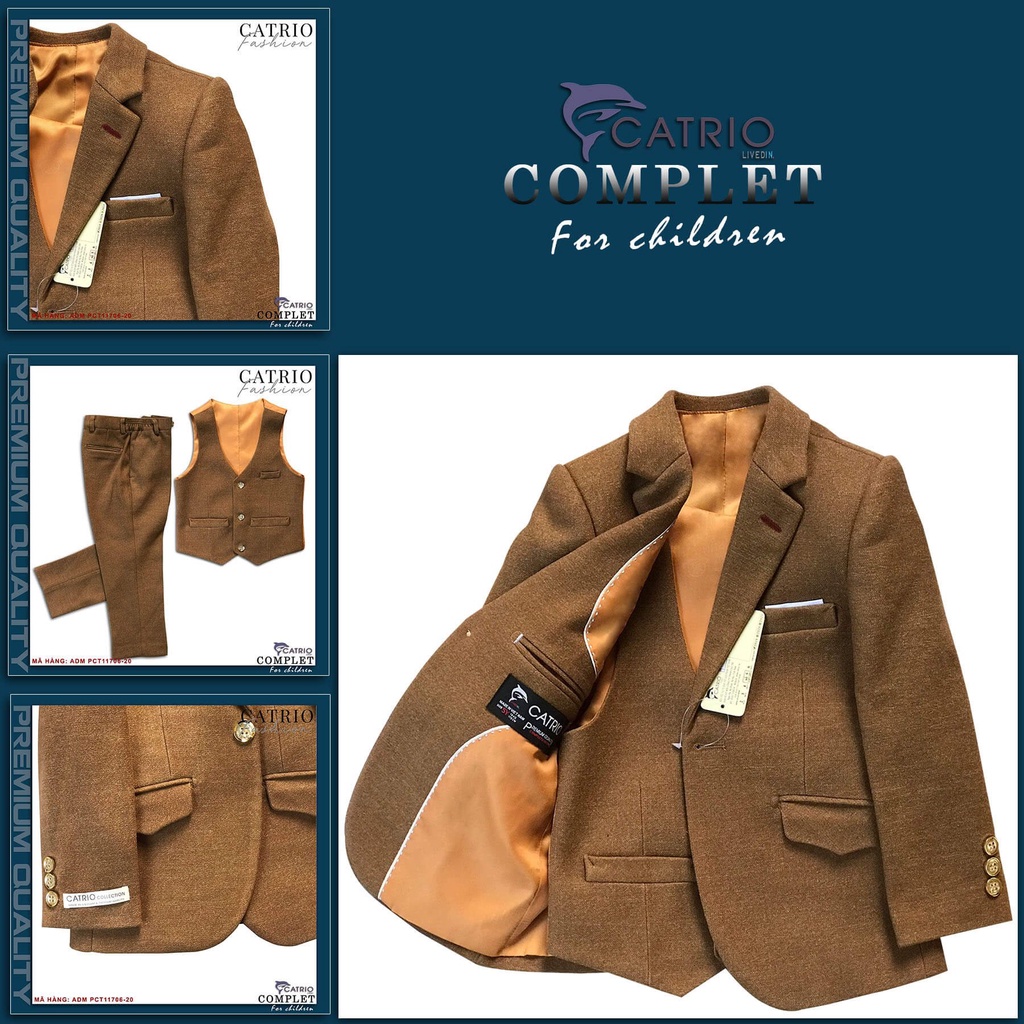 Bộ comple, com lê trẻ em 3 chi tiết cao cấp bé trai Catrio PCT11706/20.set vest/ vét đẹp đi sinh nhật, sự kiện, tiệc