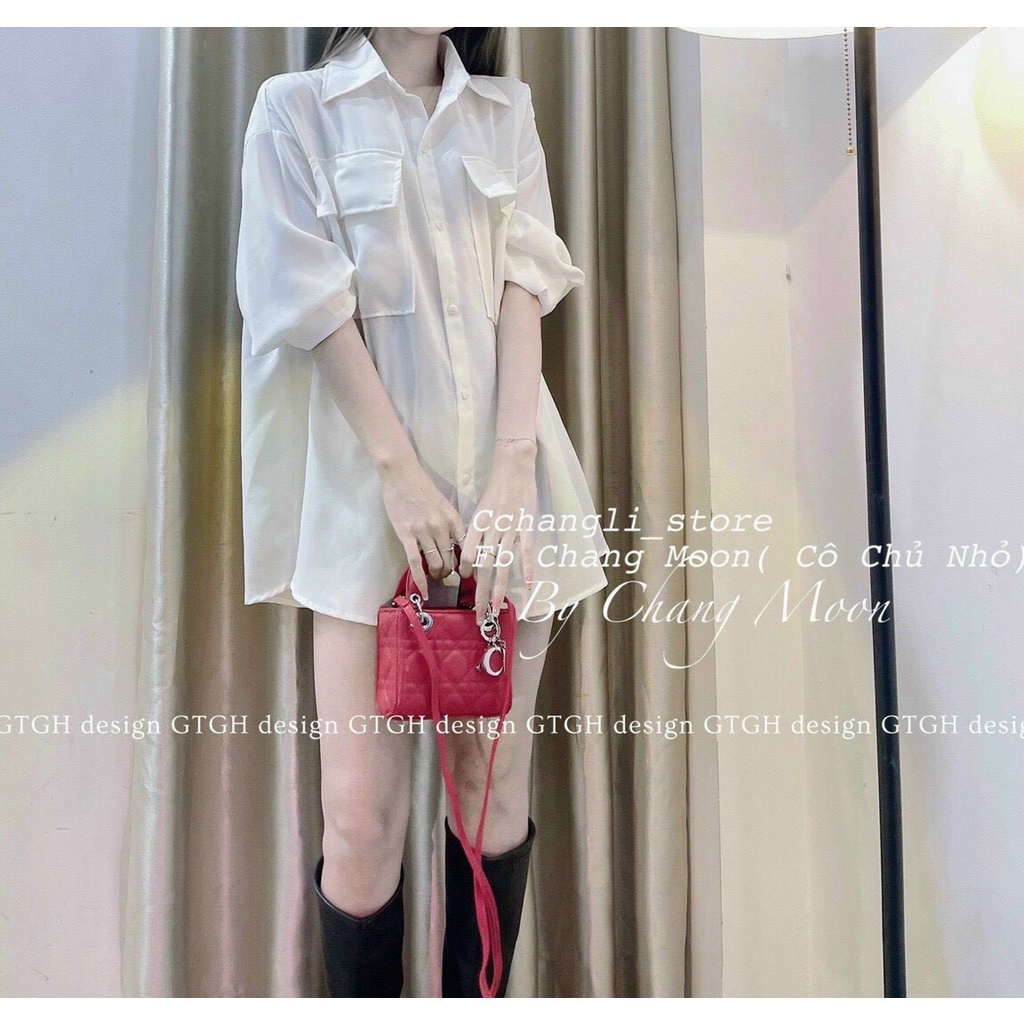 Áo sơ mi basic nữ ulzzang from rộng,áo sơ mi túi hộp 2 bên đơn giản, áo màu trắng đỏ đi chơi đi làm thanh lịch, nữ tính