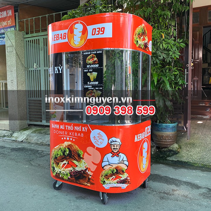 Giá Xe Bánh Mì Doner Kebab 1M2 Kính Cong Nhỏ Gọn