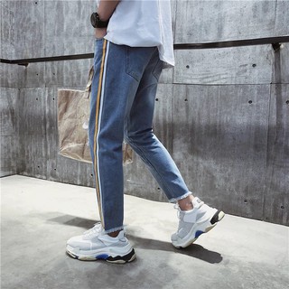 [ QUẦN JEAN BAGGY] B23 rách gối line vàng trắng