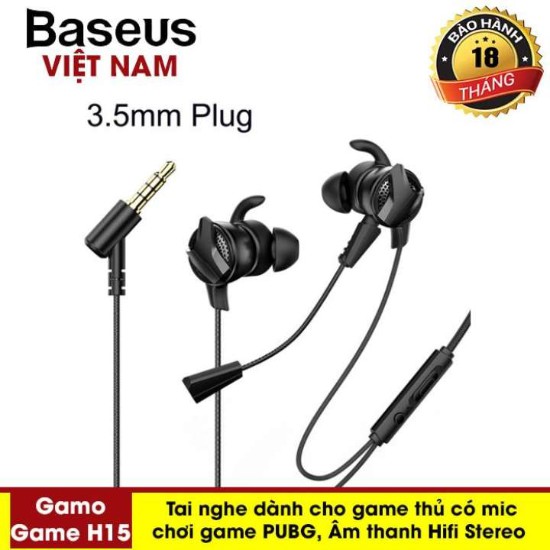 Tai nghe nhét tai chơi game chuyên dụng Jack 3.5 mm - Chuyên Game PUBG Mobile - Baseus H15 dành cho game thủ BH 18 tháng