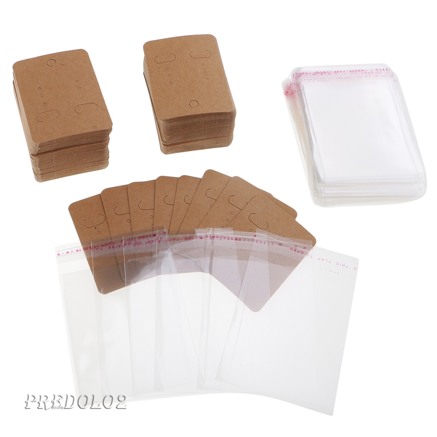 400pcs kraft paper ear hooks earring stud display cards &amp; self adhesive bags