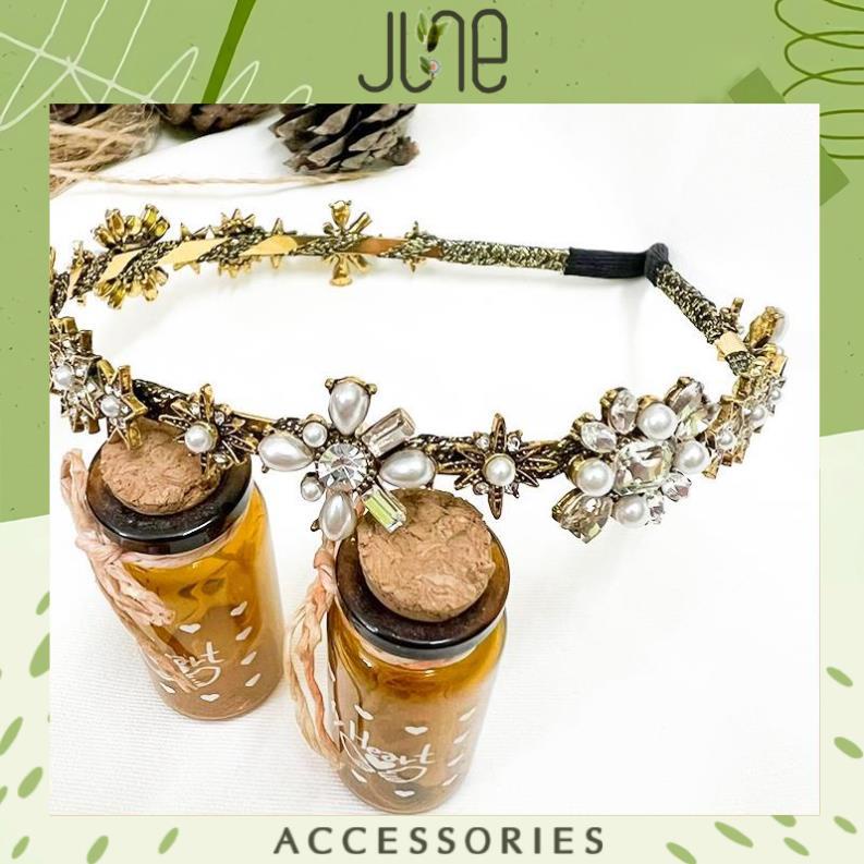 Bờm tóc đính đá cài tóc hình bông hoa hàng loại 1 chắc chắn, thời trang Hàn Quốc June Accessories