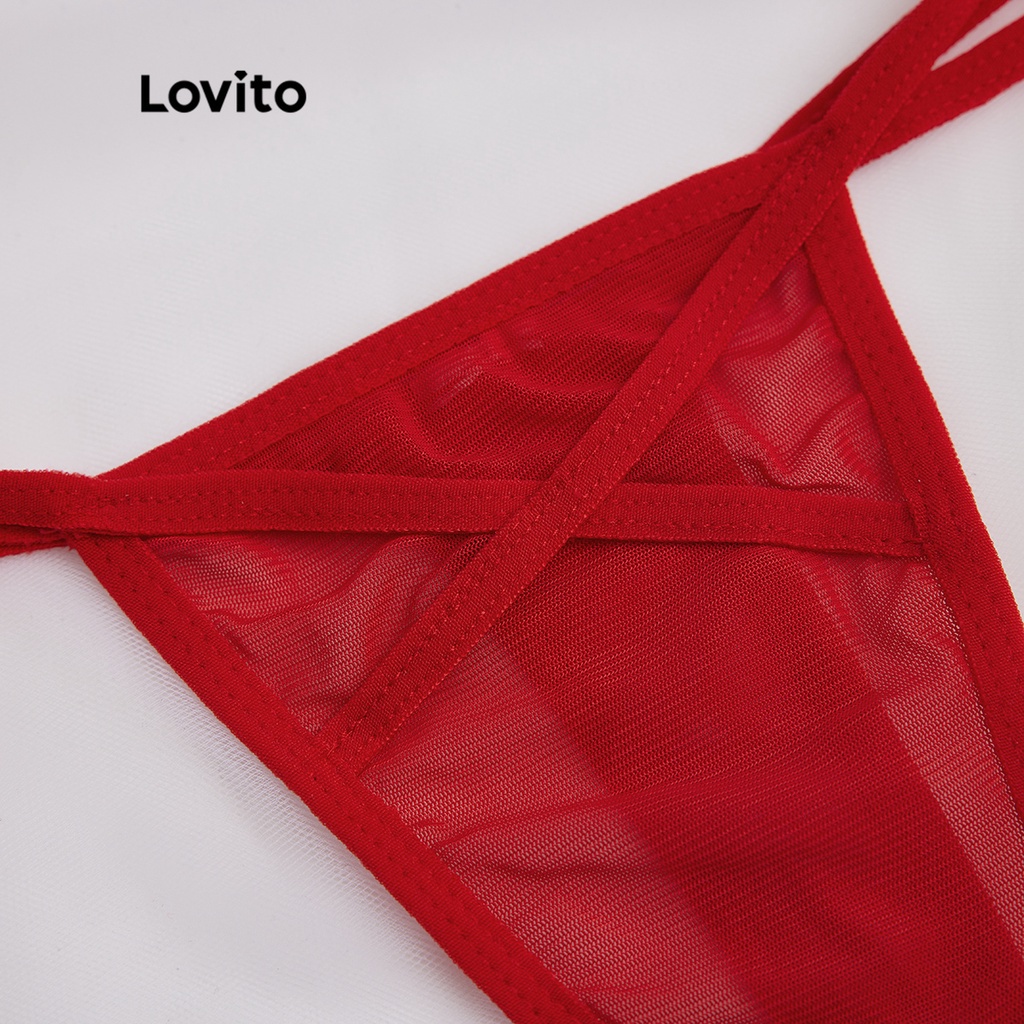 Đồ lót Lovito đan chéo lưới xuyên thấu đơn giản không có miếng đệm quyến rũ L17X617 (Đỏ / Đen) | BigBuy360 - bigbuy360.vn