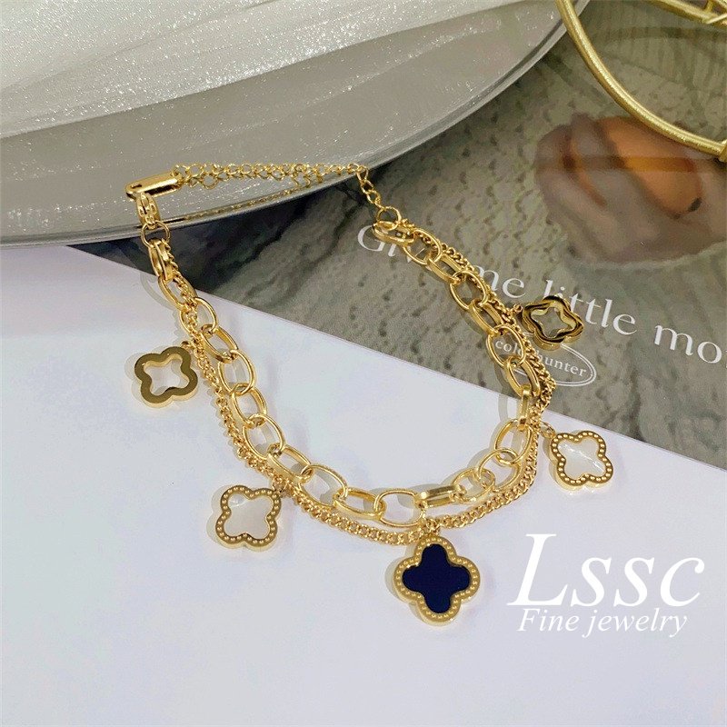 lắc tay cỏ ba lá bốn lá Vòng tay vàng titan nữ không gỉ Trang sức Titan cao cấp