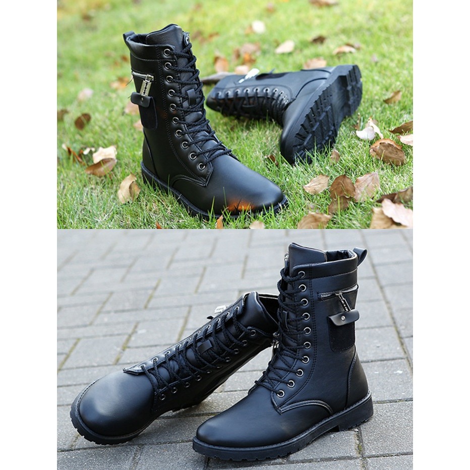 [CHẤT LƯỢNG] Giày boot nam combat nam dây kéo ngang, buộc dây, dây kéo, ống cao, cá tính, phong cách lính SM003