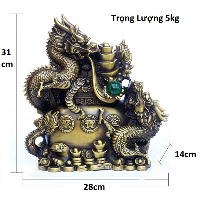 cặp rồng phong thủy tiền vàng phun ngọc bằng đồng thau nguyên chất kích thước 31x28x14cm năng 5kg
