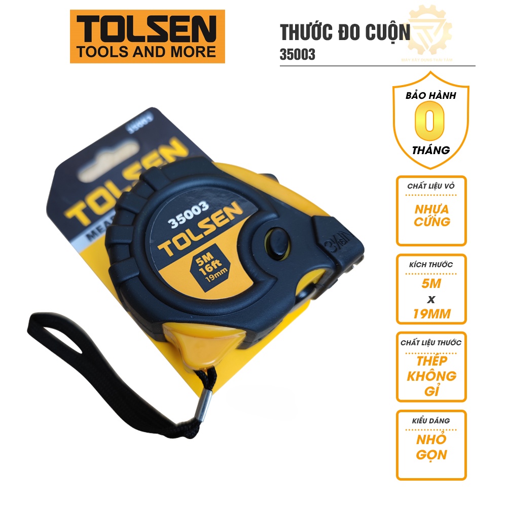 Thước cuộn bọc cao su 5m TOLSEN 35007 chuyên dùng trong thi công, thiết kế, xây dựng