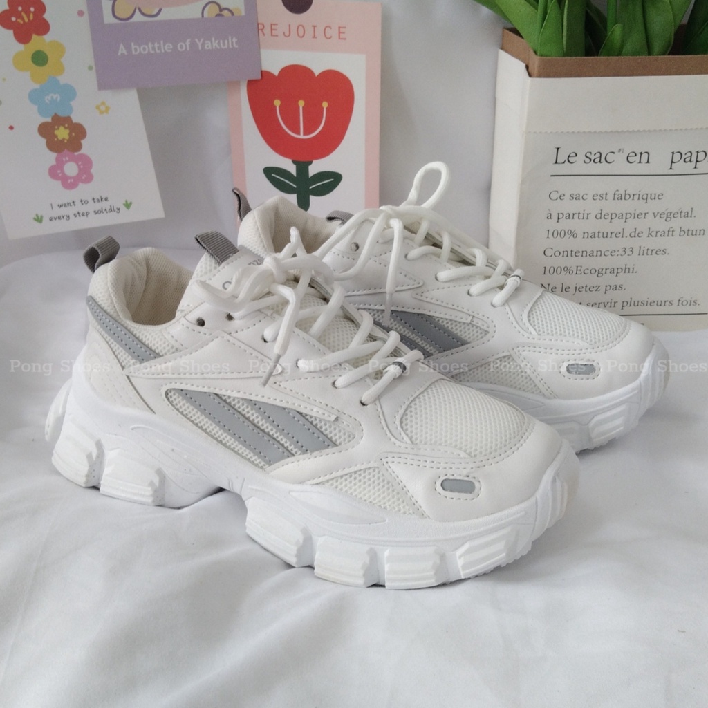 Giày sneaker nữ mùa Hè phong cách Ulzzangs PongShoes màu trắng xám, trắng tím FULL HỘP 1286