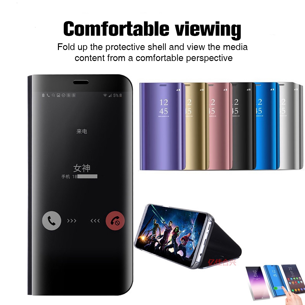 Ốp điện thoại nắp gập mặt kính cường lực tráng gương cho Sumsung Galaxy Note 9 8 5 4 3 C8 C10 Grand Prime G530