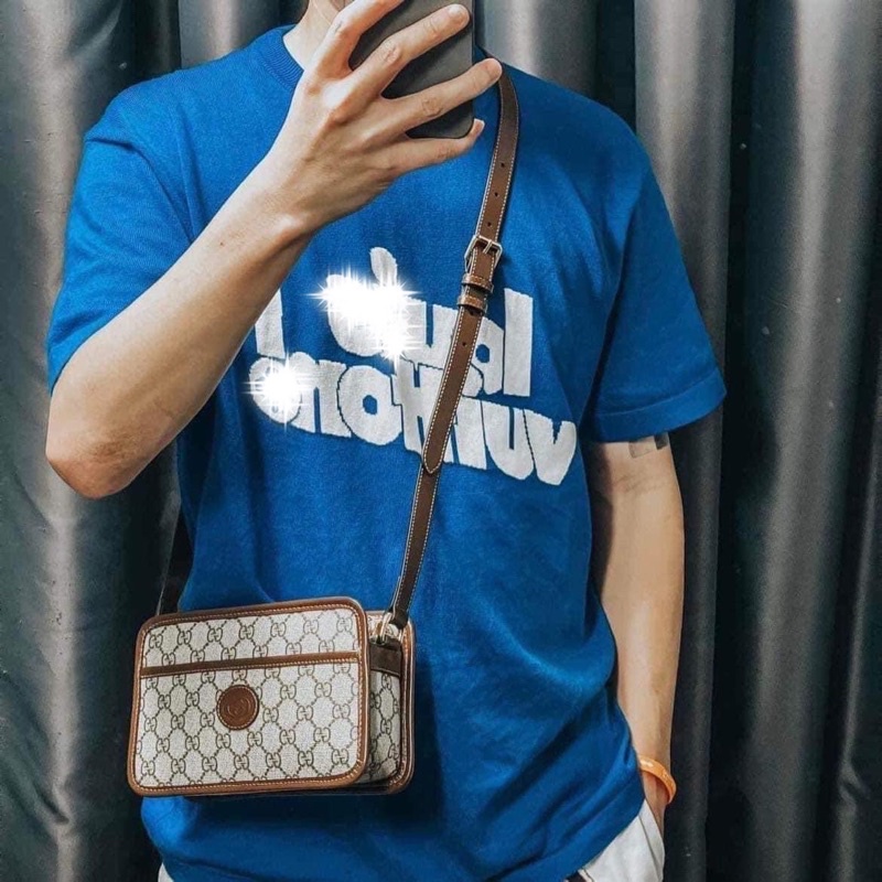💥HÀNG 1:1💥Túi đeo Gucc.ii vân hoa da thật FULLBOX_Tuie Gucc.ii đeo chéo vai vân hoa nâu-Hàng xuất khẩu New
