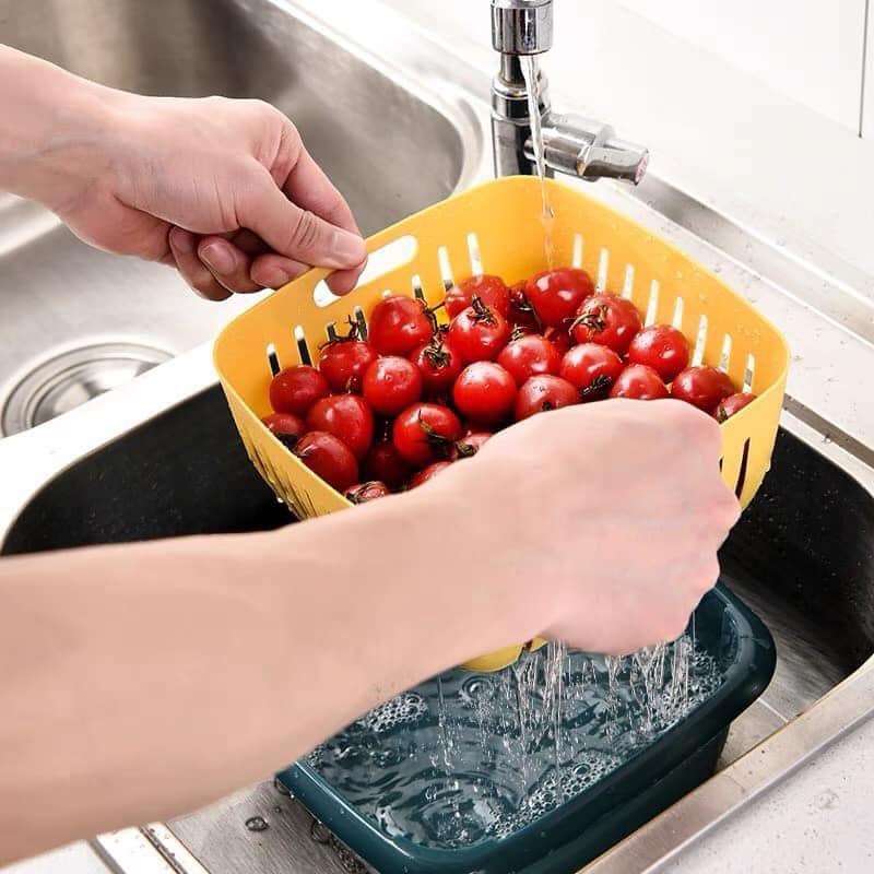 Bộ chậu rổ nhựa có nắp đậy 3 trong 1 đa năng, tiện lợi (24x24cm)
