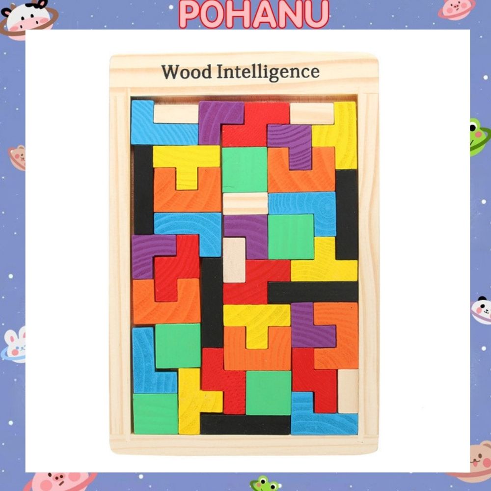 Bộ đồ chơi gỗ cho bé Pohanu ghép hình phát triển trí tuệ tetris woll intelligence TE01