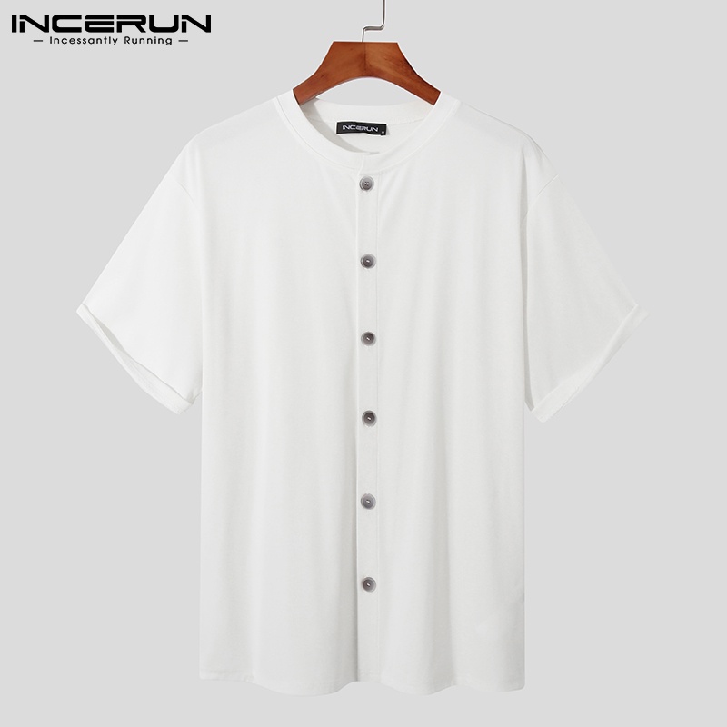 Áo dệt kim INCERUN tay ngắn cổ tròn phong cách Hàn Quốc cá tính thời trang cho nam