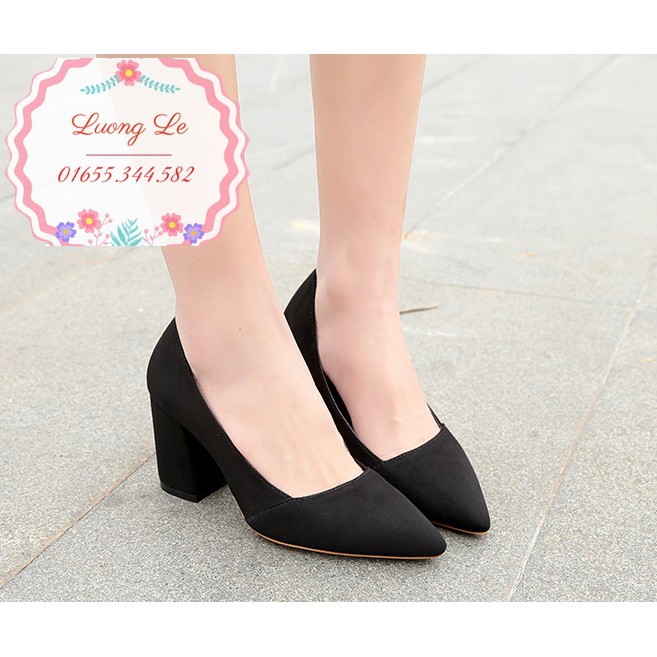 Giày đế vuông mũi nhọn da lộn đế cao 8cm 3 màu Ms 102