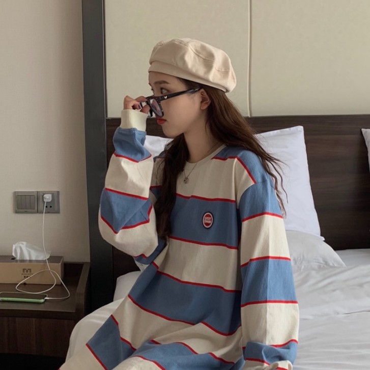 Áo thun sọc tay dài cổ tròn hợp thời trang cho nữ | BigBuy360 - bigbuy360.vn