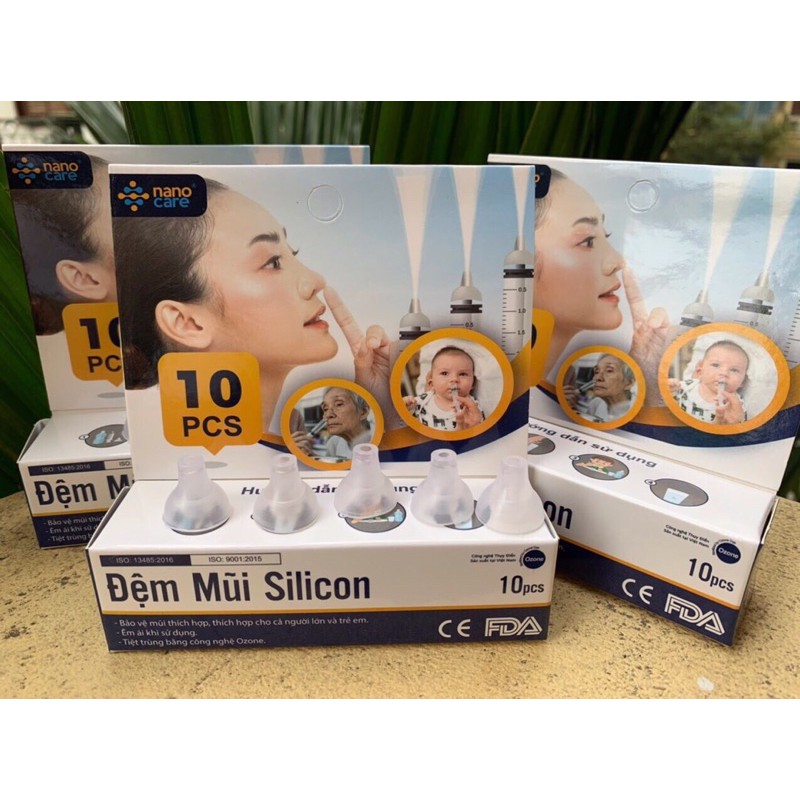 Hộp 10 núm silicon rửa mũi Nanocare an toàn cho bé tặng kèm xilanh 20ml