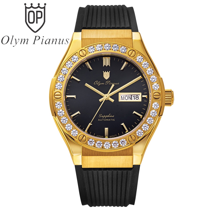 Đồng hồ nam dây cao su chính hãng Olym Pianus OP990-45 OP990-45ADGK-GL đen