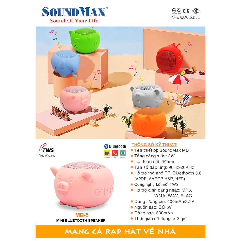 Loa Bluetooth mini hình thú SoundMax MB