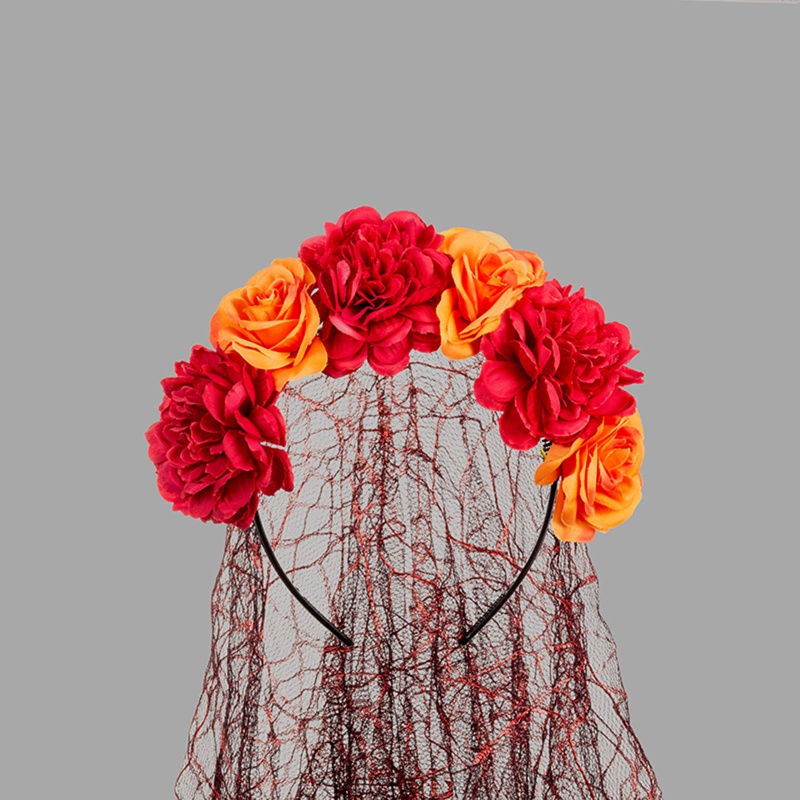 Băng Đô Ren Đính Hoa Và Mạng Che Mặt Hóa Trang Halloween