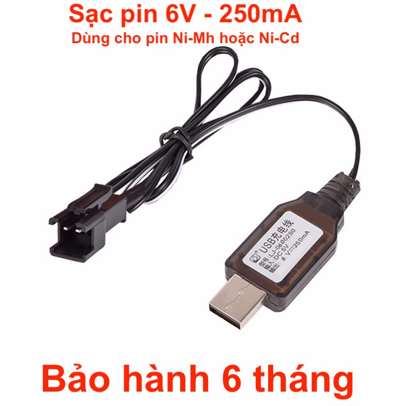 Dây sạc pin 6V xe điều khiển từ xa dùng cho pin Ni-Mh hoặc Ni-Cd cắm cổng USB, sạc điện thoại