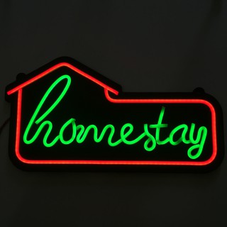BẢNG ĐÈN NEON HOMESTAY MÀU XANH VÀ VÀNG, HÌNH NGÔI NHÀ - PHUKIENLED