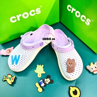 Dép sục trẻ em crocs literide màu xanh nhạt lót tím quai gắn nút - ảnh sản phẩm 3