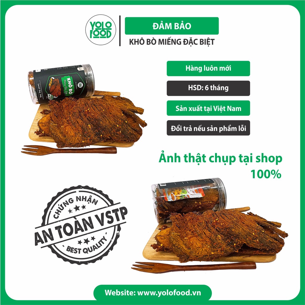 Khô bò miếng 250g YOLOFOOD đồ ăn vặt chất lượng, khô bò miếng mềm loại đặc biệt vị cay cay nguyên miêng đóng hộp atvstp
