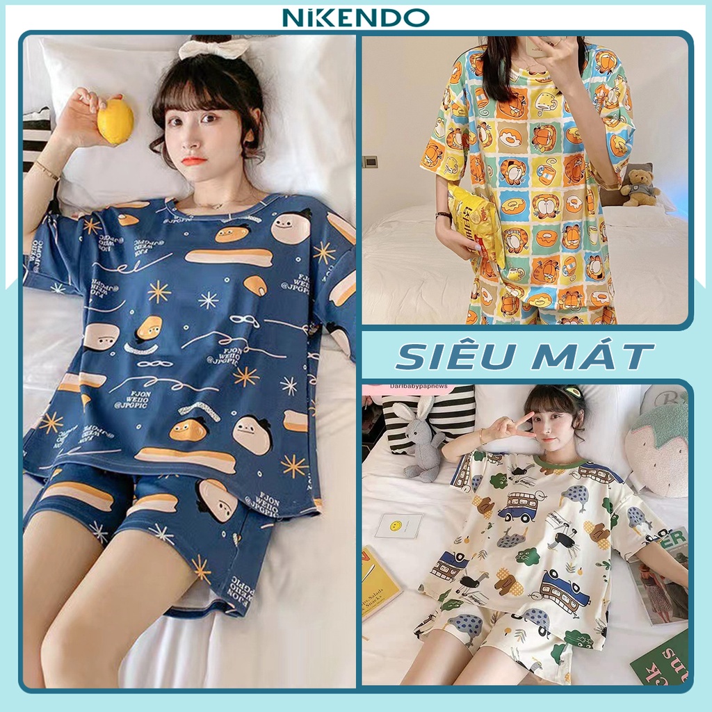 Đồ Ngủ Nữ, Quần Đùi Và Áo Thun Tay Lỡ Vải Thun 4 chiều Cao Cấp Nikendo CO4