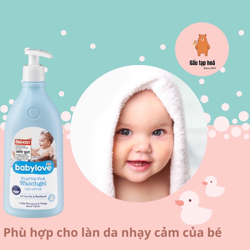 Sữa tắm gội trẻ em Babylove 2 trong 1 cho da nhạy cảm, hương hoa dịu nhẹ không kích ứng [ Hang Đức]