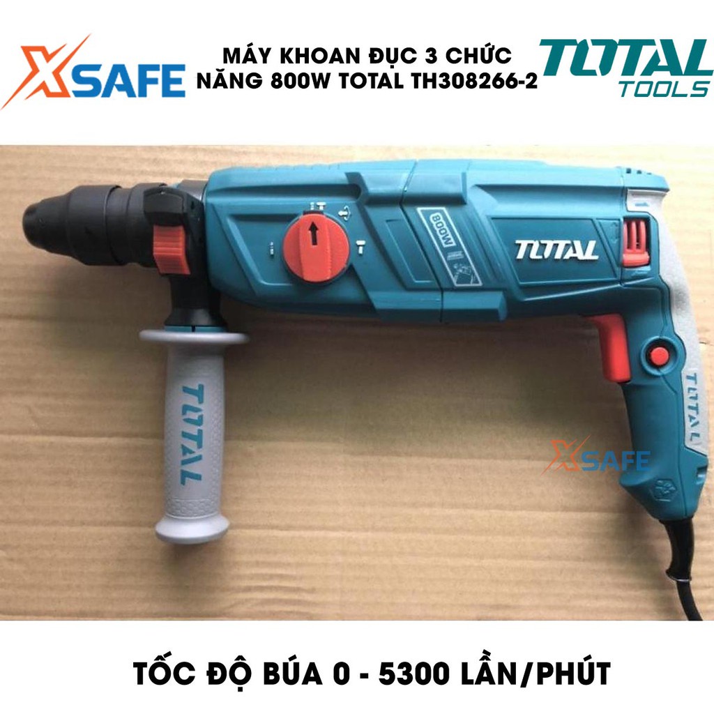 Máy khoan đục 3 chức năng 800W TOTAL TH308268-2 Kèm 3 mũi khoan gài 2 mũi khoan đục Máy khoan đục cầm tay chính hãng