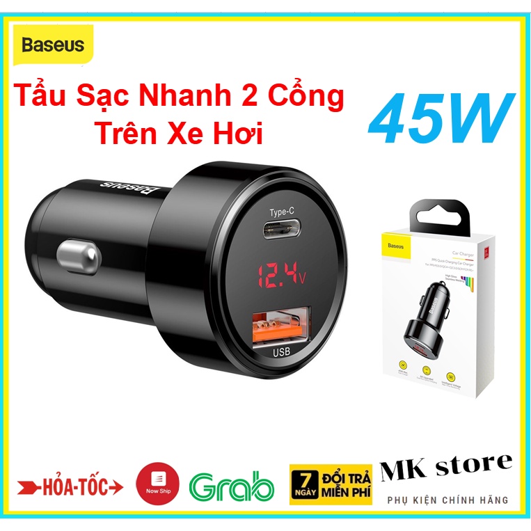 Tẩu sạc nhanh 45W trên Xe Hơi Baseus CCMLC20C QC 4.0 3.0, Bộ sạc trên ô tô cho iPhone 12 11 Xiaomi Samsung