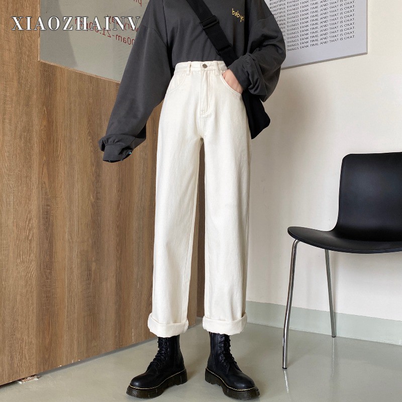Xiaozhainv Quần Denim Ống Đứng Kiểu Hàn Quốc Dễ Phối Đồ Cho Nữ