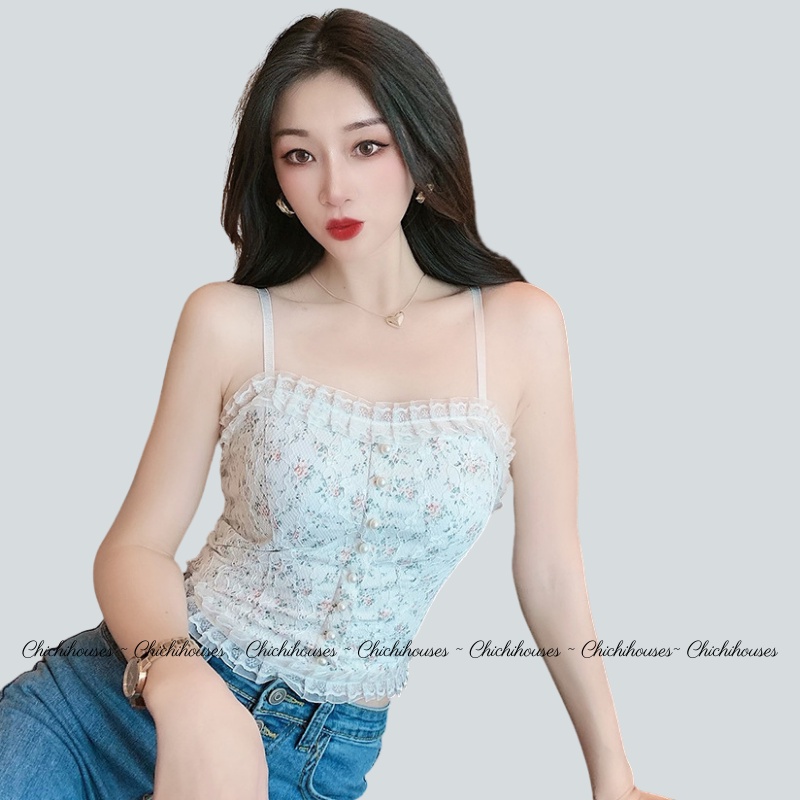 Áo Bra 2 Dây Chichi Houses Hoa Nhí Phối Ren Đệm Mút Mỏng Nâng Ngực Phong Cách Vintage Siêu Quyến Rũ - 3025