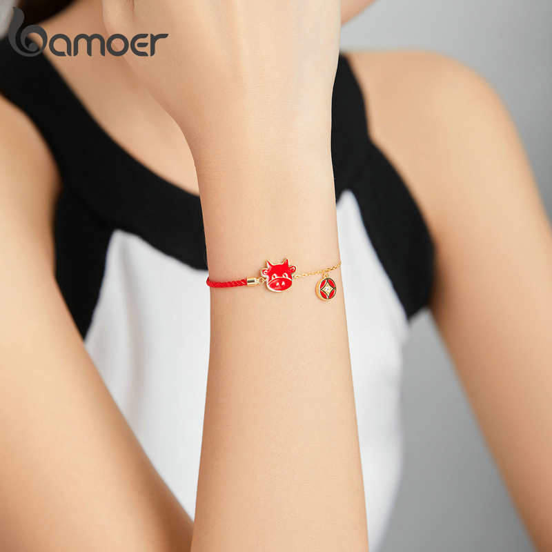 Vòng tay Bamoer SCB207 Bạc 925 đính đá zircon thiết kế hình con bò thời trang cho nữ