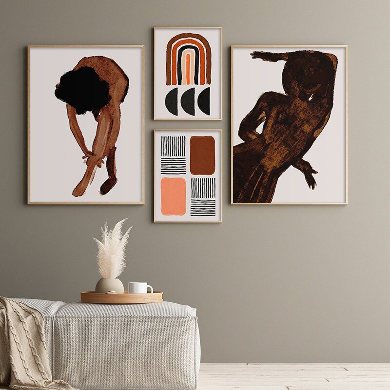 （Khung tranh gỗ rắn）Áp phích hình học đầy màu sắc Cô gái khiêu vũ trừu tượng Bức tranh canvas Tường nghệ thuật hiện đại cho phòng trưng bày Phòng khách Nội thất trang trí nội thất