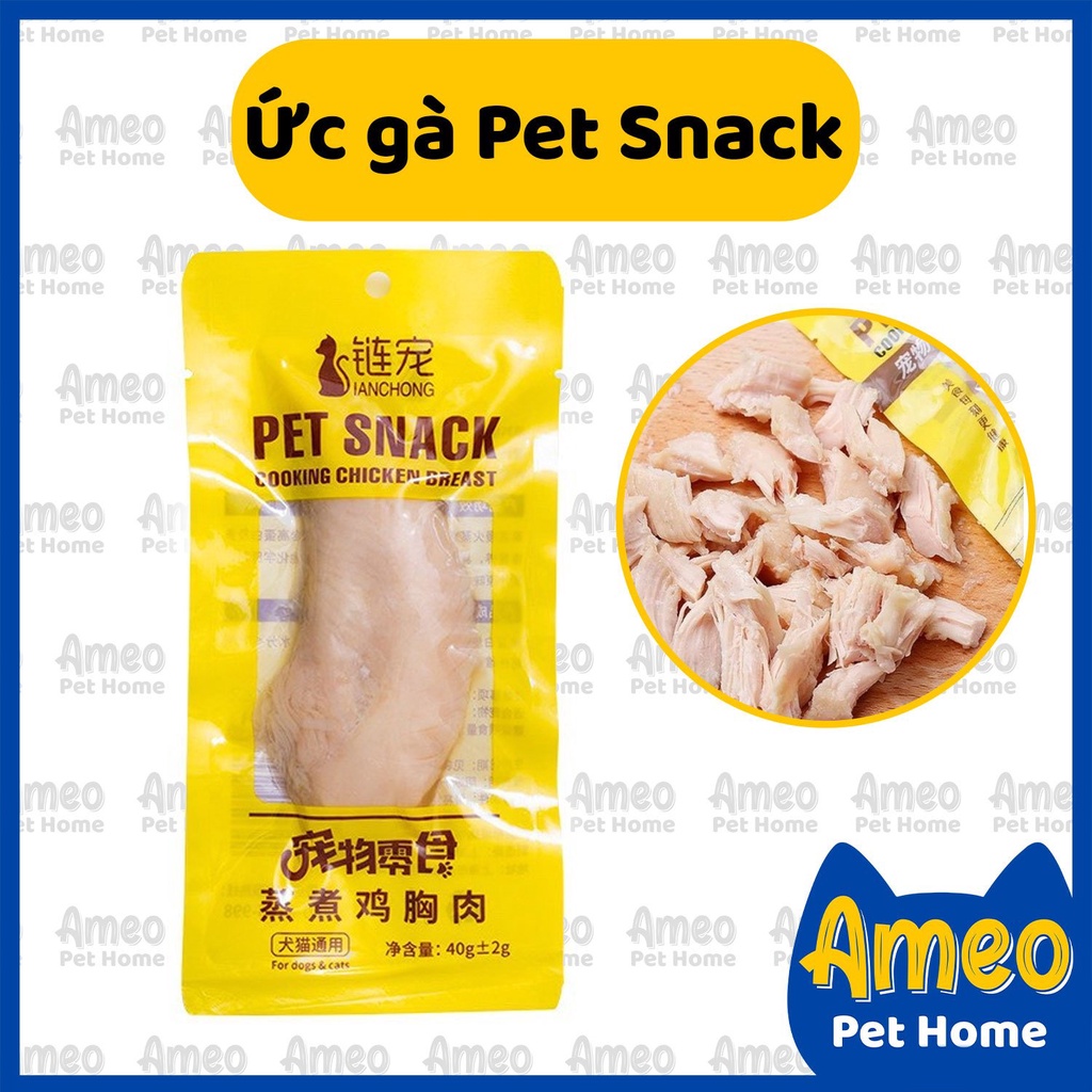 Thịt ức gà Pet Snack cho chó mèo | Ức gà tươi hấp ăn liền cho thú cưng Masti 40g