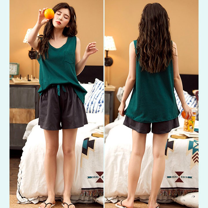 Bộ Đồ Ngủ Nữ Quần Áo Ba Lỗ Vải Cotton Mặc Ở Nhà Và Đi Chơi Mùa Hè Xinh Cộc Tay Thắt Nơ - Dáng Hàn Quốc BĐN25 | BigBuy360 - bigbuy360.vn