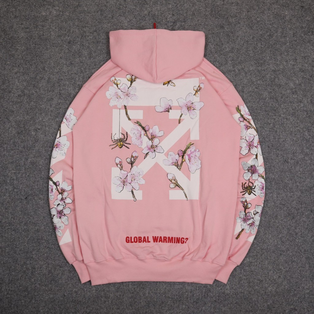 Áo Hoodie off White màu hồng đen thiết kế ấm áp