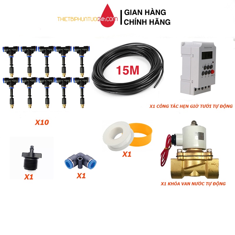 Trọn bộ tưới phun sương vườn lan cây cảnh vườn rau tự động hẹn giờ tưới 10 đồng béc phun sương không cần máy bơm - MHL
