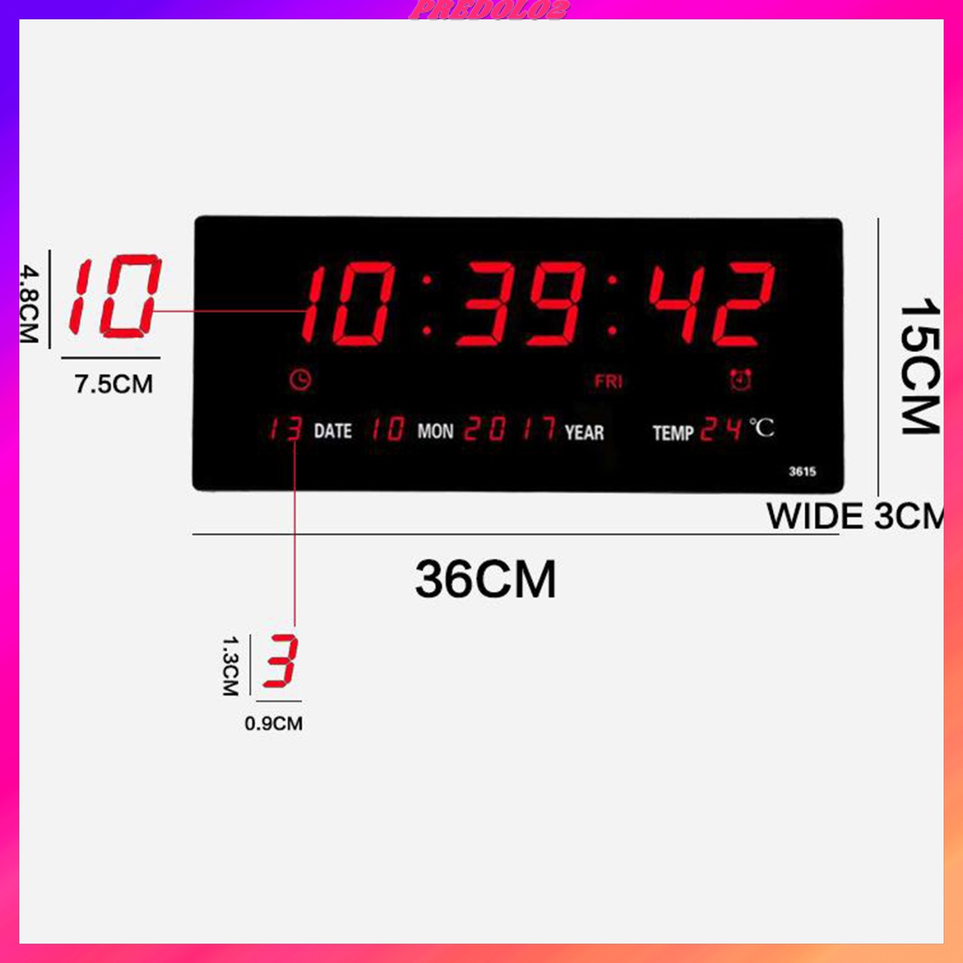 igital LE Wall Alarm Clock isplay Calendar Temperature 12/24H Calendar